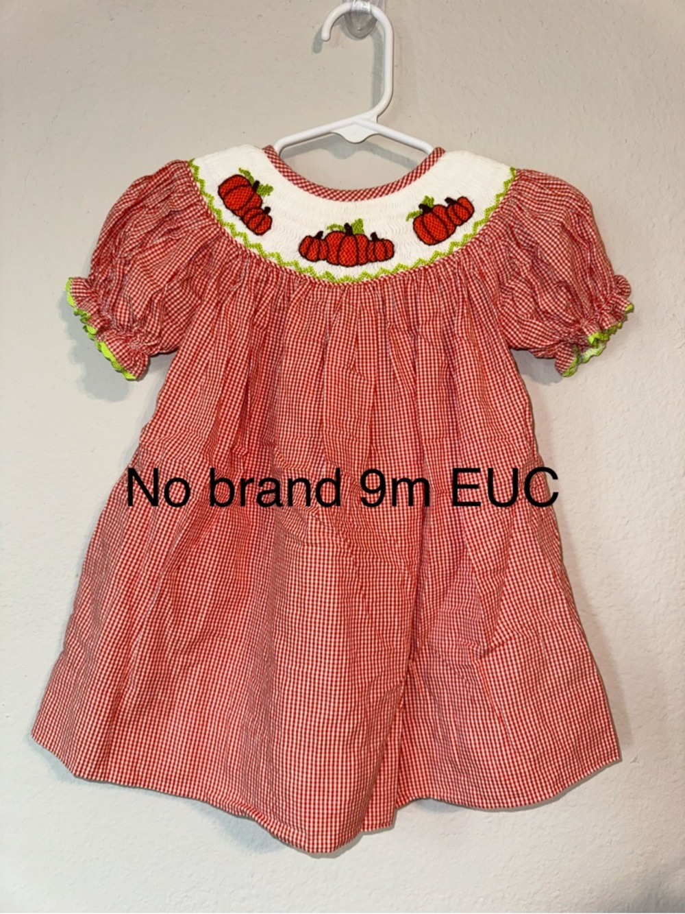 Red Gingham Pumpkin Smocked Baby Dress